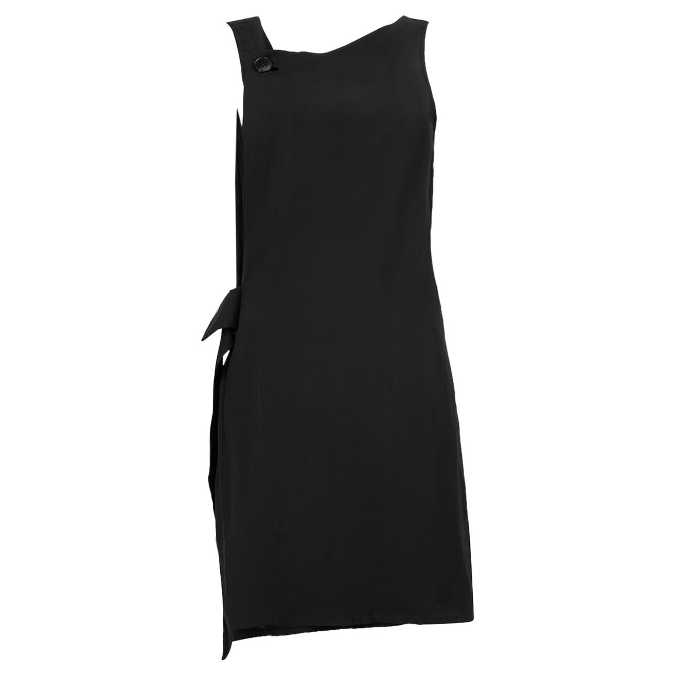 Yohji Yamamoto Y‚Äôs by Yohji Yamamoto Black Asymmetric Neck Belted Dress Size M For Sale
