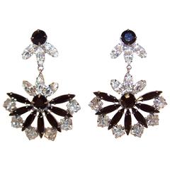 Vintage 1970's Art Deco Inspired Black Rhinestone Dangle Earrings