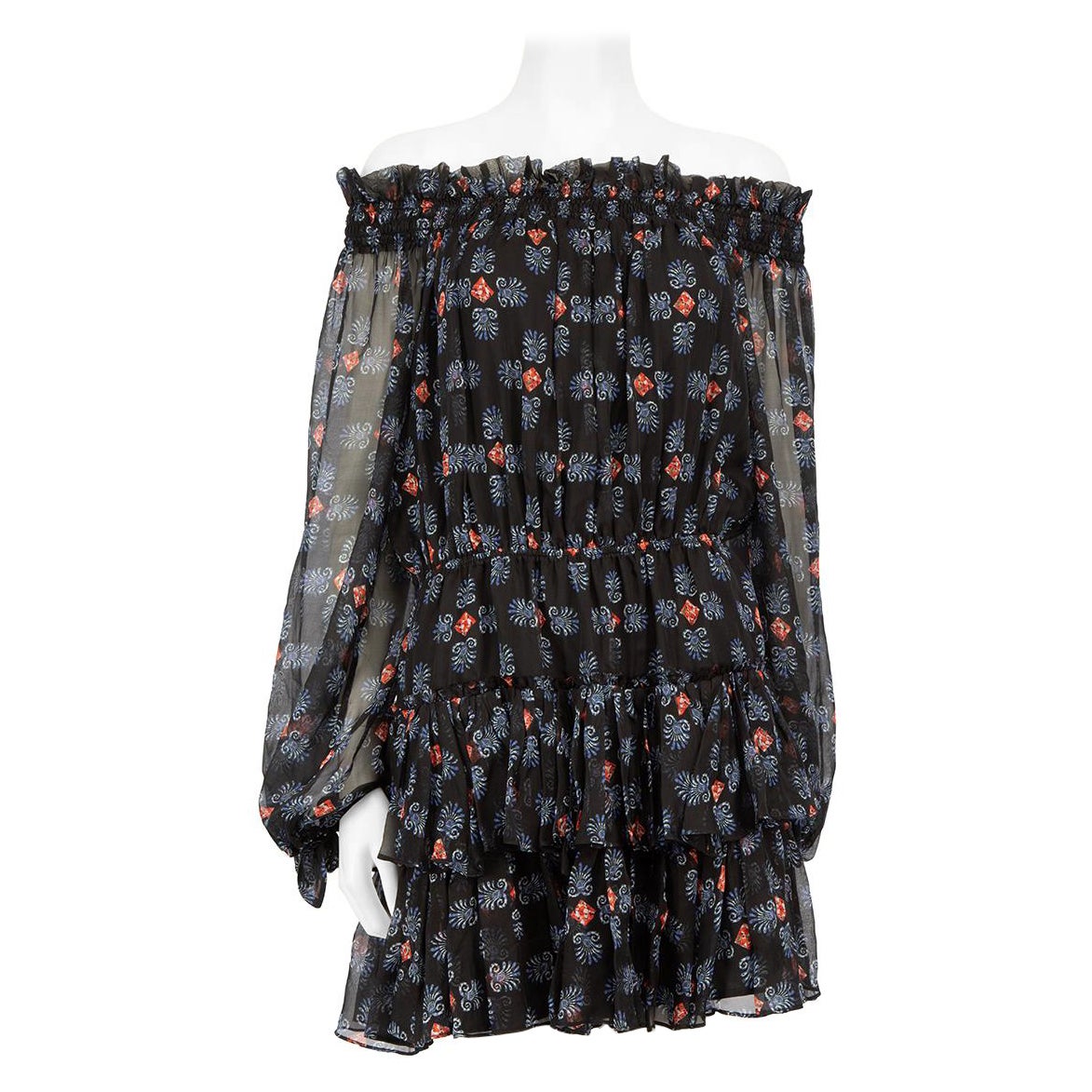 Caroline Constas Black Silk Ruffle Abstract Dress Size M For Sale