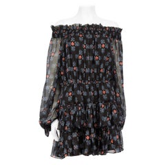 Caroline Constas Black Silk Ruffle Abstract Dress Size M