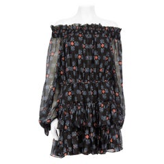 Robe abstraite à volants en soie noire Caroline Constas, taille M