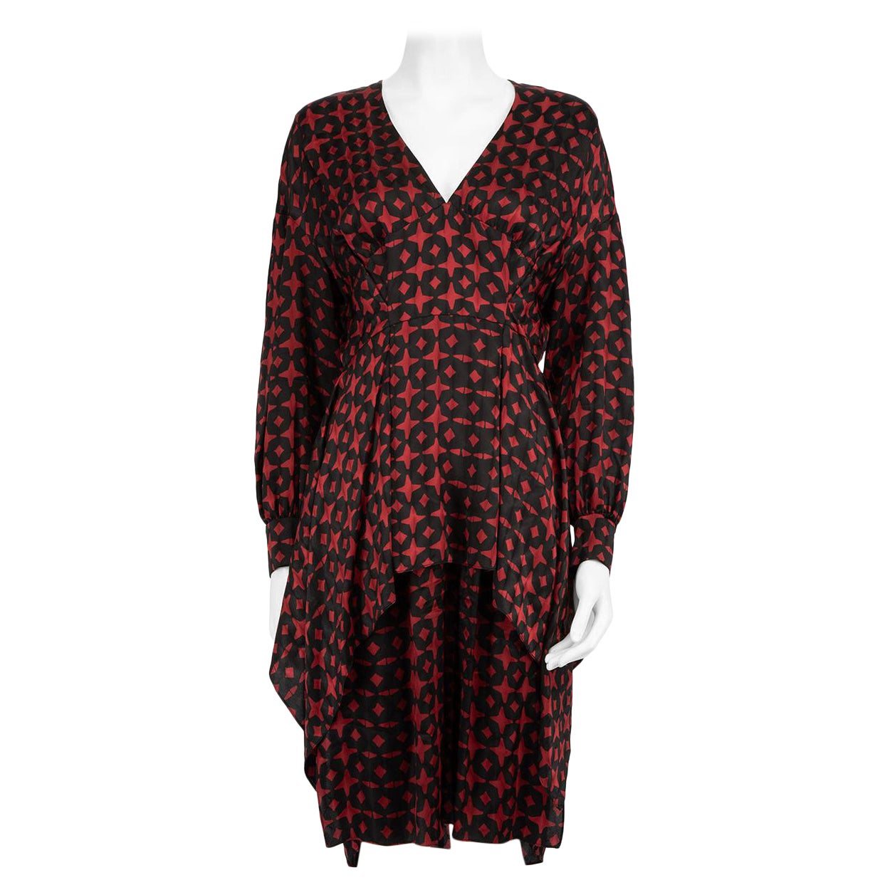 Fendi Red & Black Long Sleeve Pattern Dress Size L For Sale
