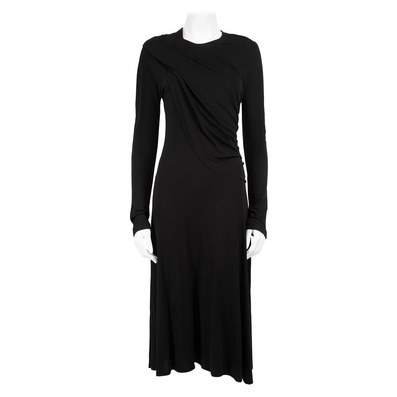 Jil Sander Black Drape Accent Midi Dress Size L For Sale