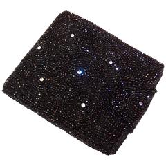 Vintage 1950's Saks Fifth Avenue Black Beaded Evening Wallet With Rhinestones