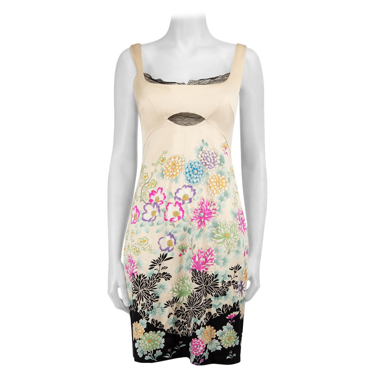 Roberto Cavalli Floral Print Lace Trim Mini Dress Size M For Sale