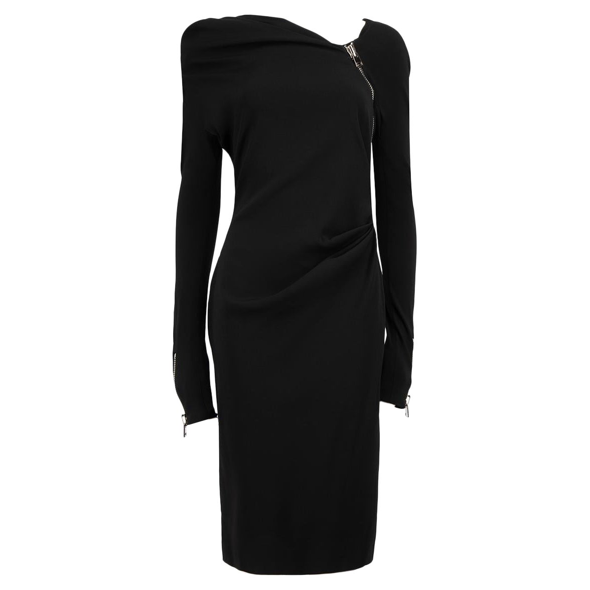 Tom Ford Black Wide Neck Zip Detail Midi Dress Size M For Sale