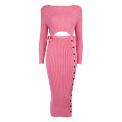 Self-Portrait Pink Ribbed Knit Cut Out Midi Dress Size S