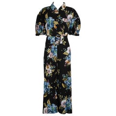 Erdem Black Floral Print Belted Midi Shirt Dress Size XXL