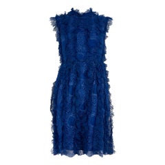 Used Givenchy Blue Lace Ruffle Mini Dress Size XL