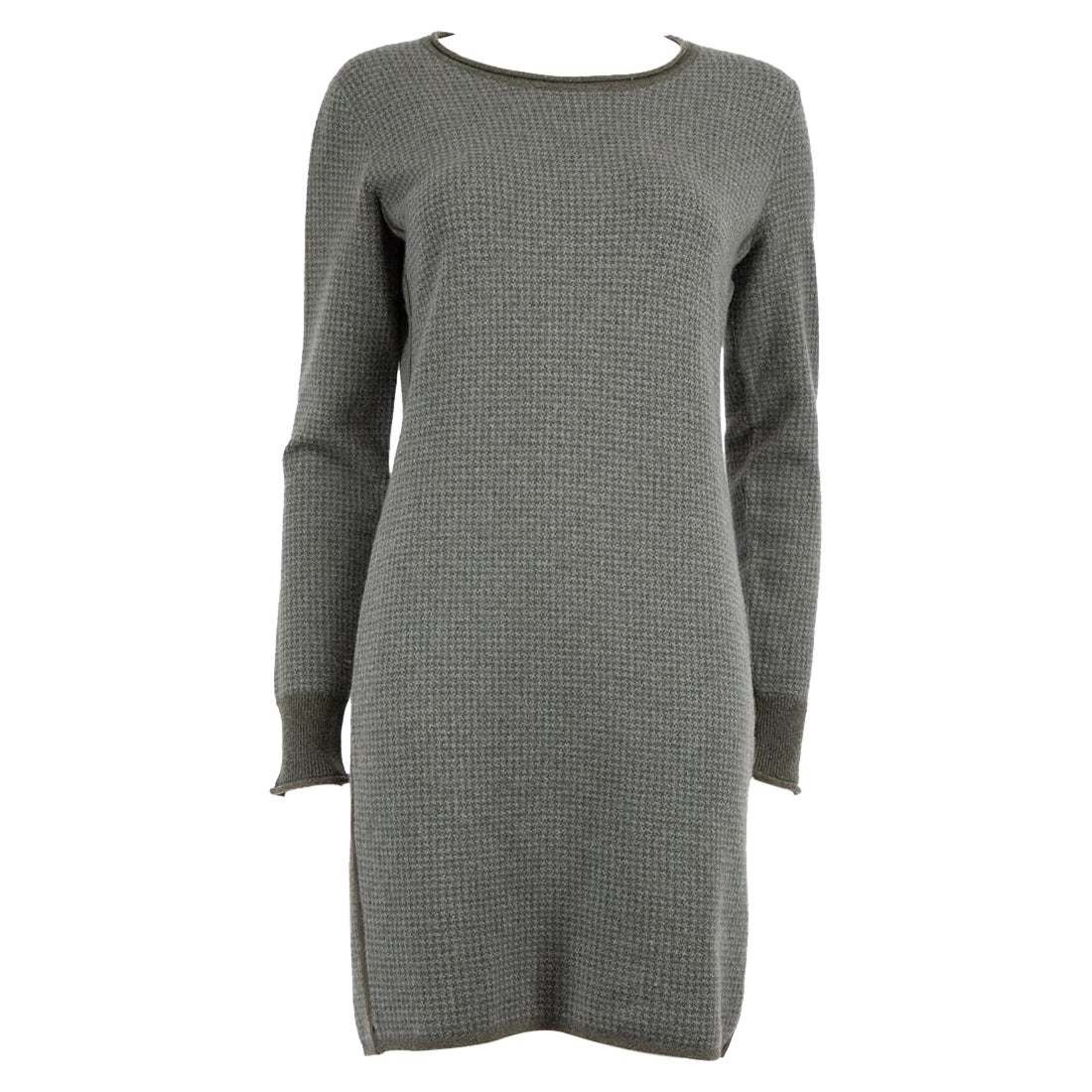 Loro Piana Grey Cashmere Houndstooth Mini Dress Size M For Sale