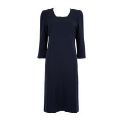 Jean Muir Navy Wool Square Neckline Midi Dress Size M