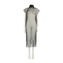 Used Prada Black Sheer Silk Mock Neck Midi Dress Size M
