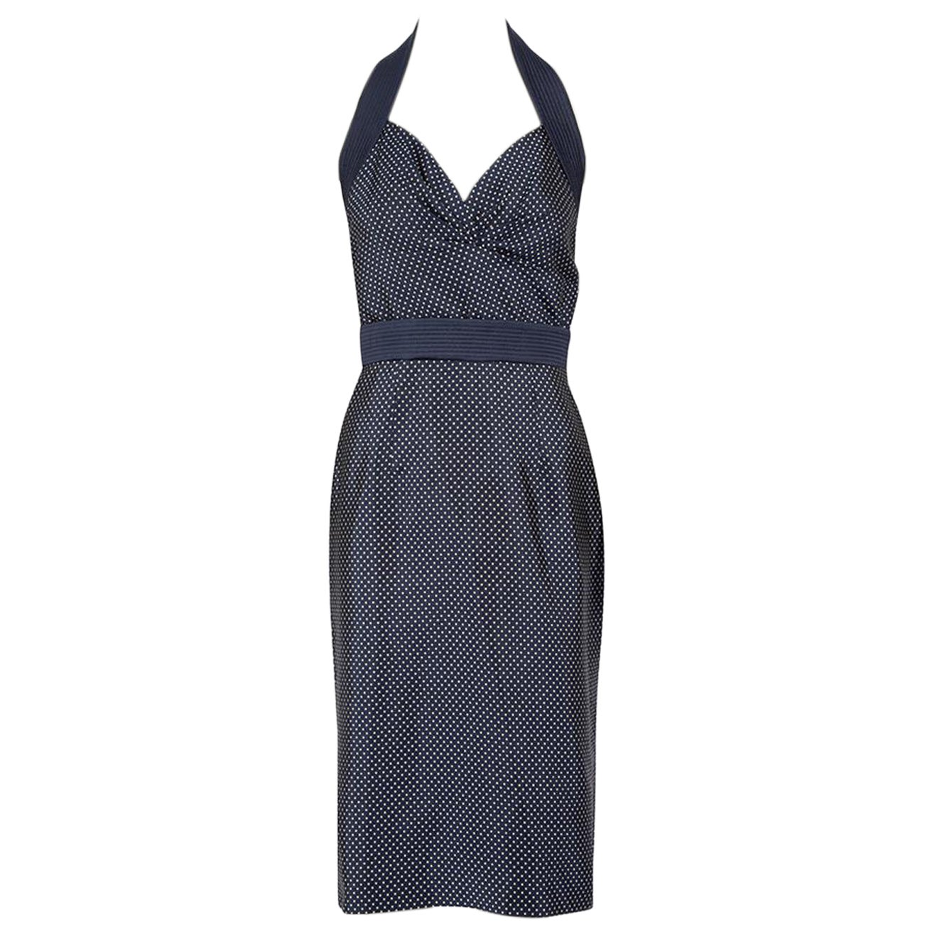 Alexander McQueen Navy Silk Polkadot Halter Dress Size S For Sale