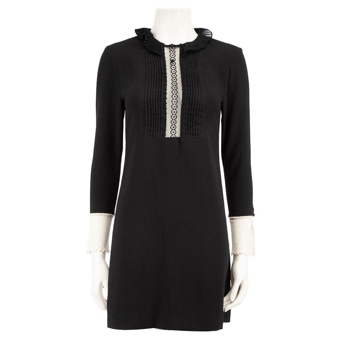 Sandro Black Pleated Collar Detail Mini Dress Size S For Sale