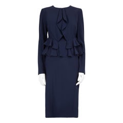 Alexander McQueen A/W14 Navy Ruffled Midi Dress Size M