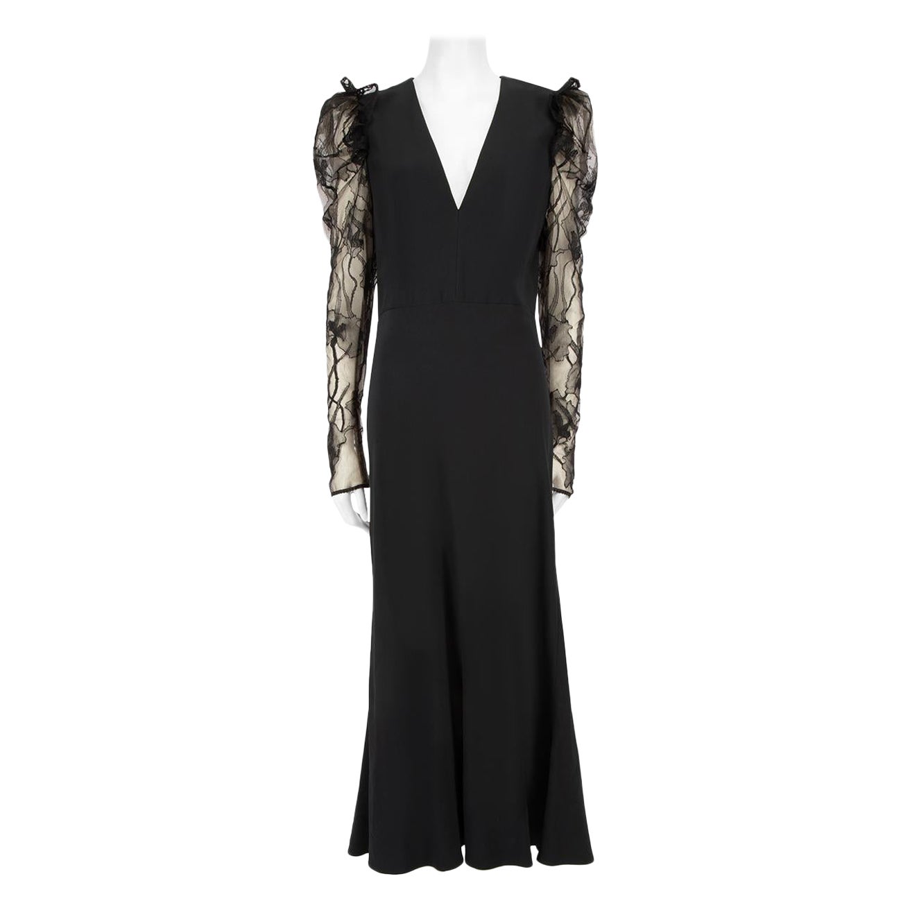 Alexander McQueen Black Lace Sleeves Maxi Dress Size L For Sale