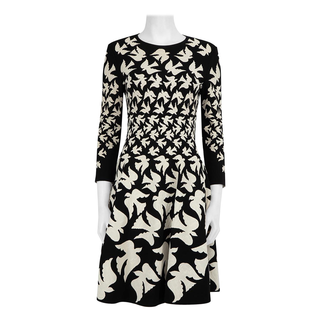 Alexander McQueen Black Knit Bird Print Dress Size M For Sale