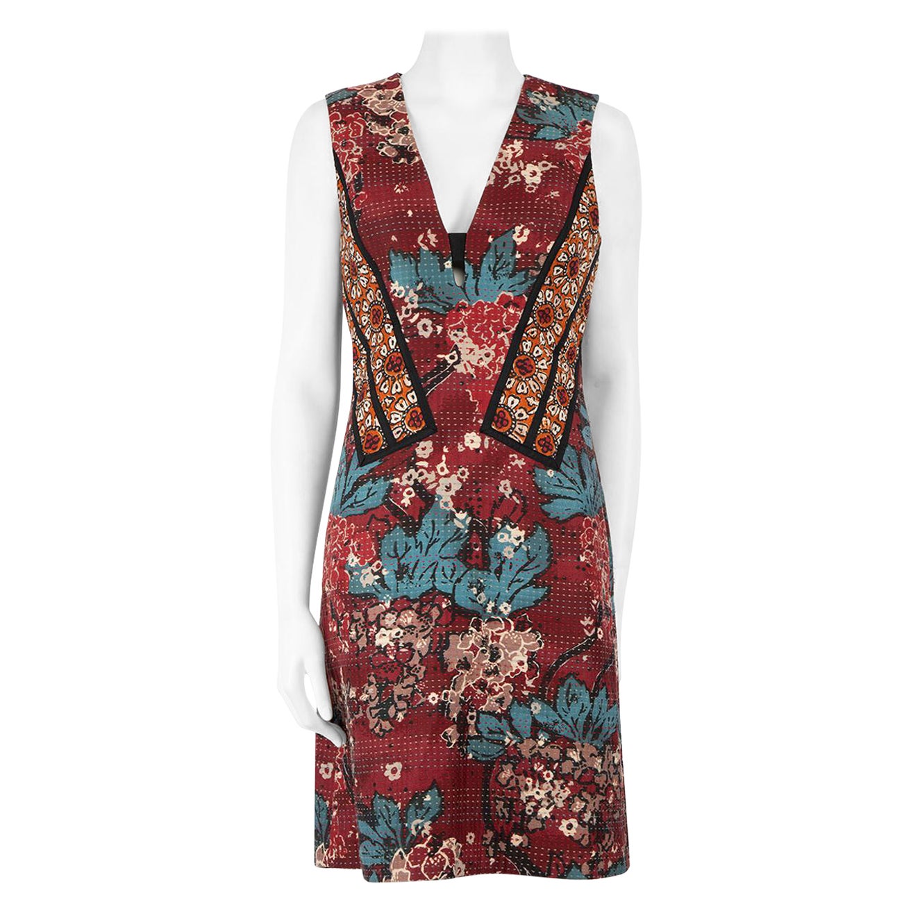 Burberry Burberry Prorsum Burgundy Floral Embroidered Dress Size M For Sale