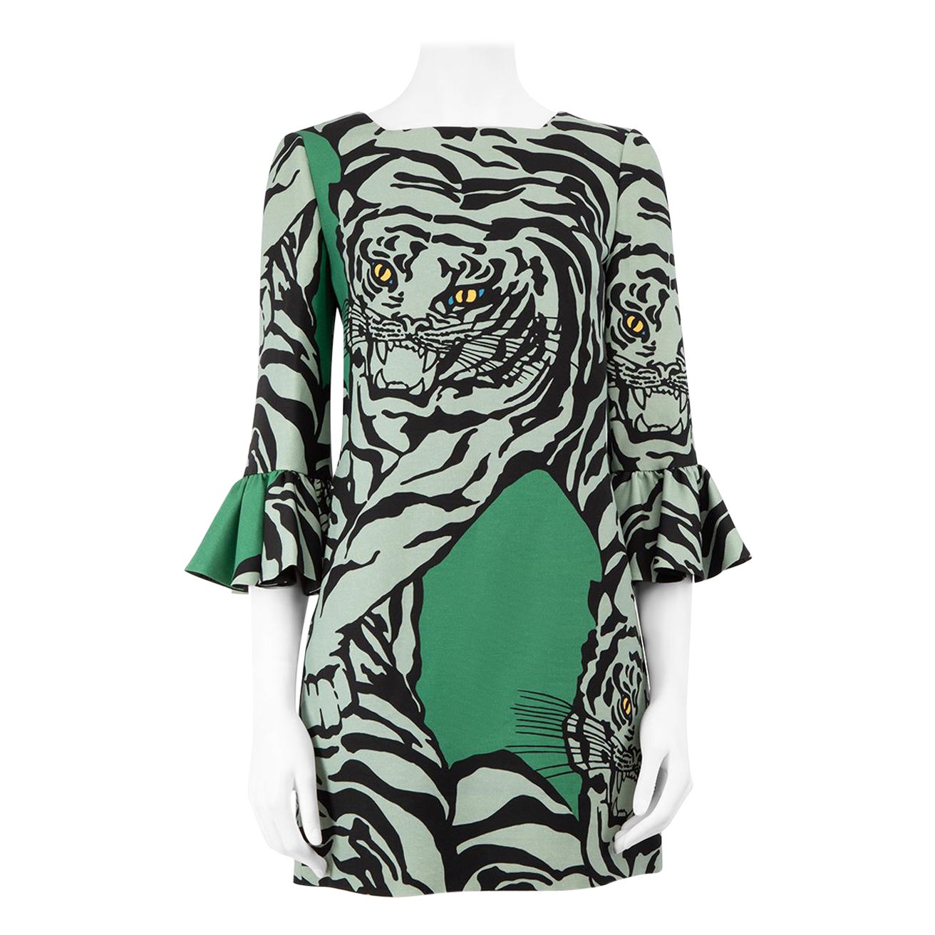 Valentino 1967 Re-Edition Green Wool Tiger Dress Size S