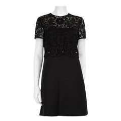 Used Valentino Black Wool Rockstud Lace Top Dress Size XL