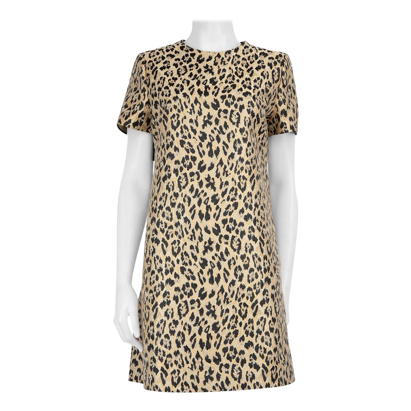 Valentino Beige Leopard Jacquard Metallic Dress Size XL For Sale