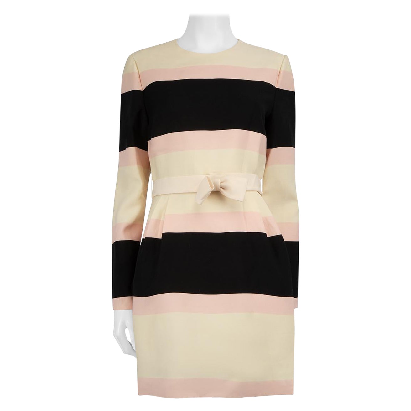 Valentino - Mini robe rayée avec ceinture et nœud en laine - Taille XL en vente