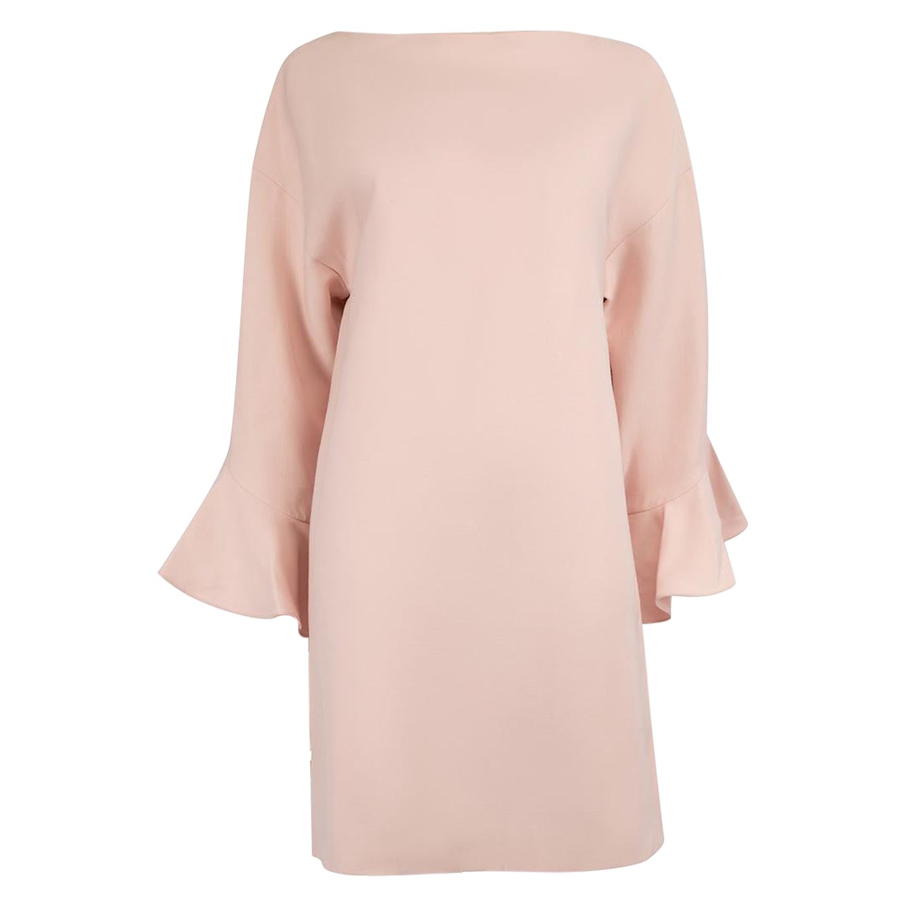 Valentino Pink Wool Ruffle Sleeve Dress Size XL For Sale