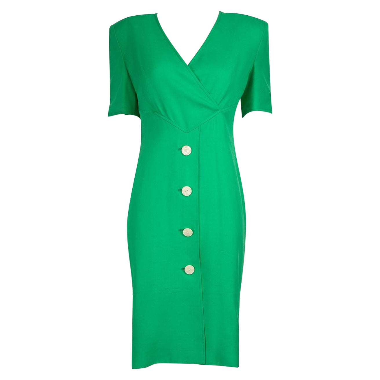 Valentino - Robe vintage verte avec boutons, taille M en vente