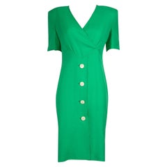 Valentino - Robe vintage verte avec boutons, taille M