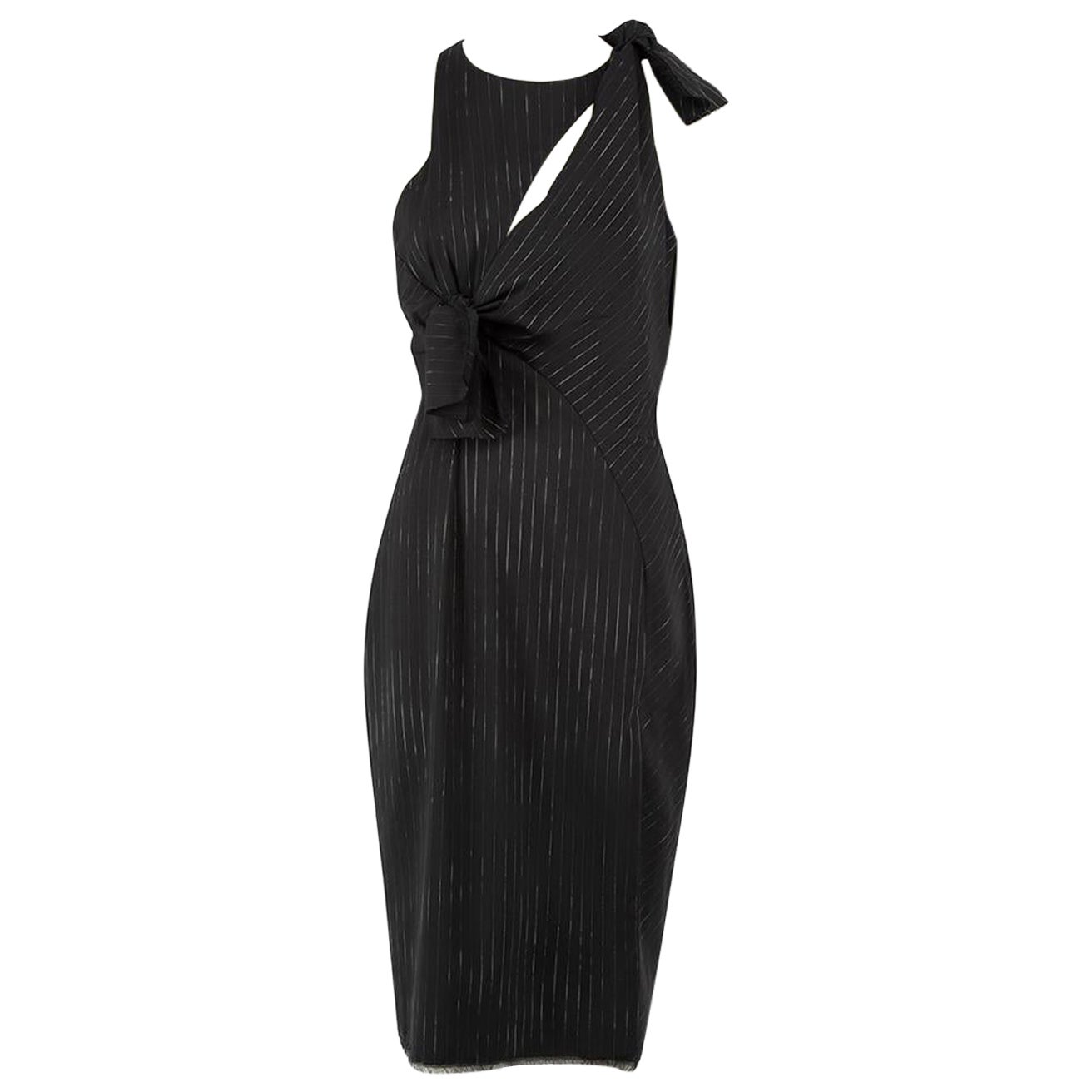 Versace Vintage Black Wool Pinstripe Cut Out Dress Size M For Sale