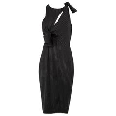 Versace Vintage Schwarzes Kleid aus Wolle mit Nadelstreifen und Ausschnitt Größe M