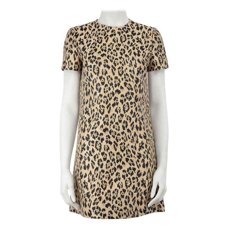Valentino Beige Leopard Jacquard Mini Dress Size S For Sale at 1stDibs
