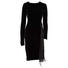 Versace Gianni Versace Vintage Black Velvet Ruched Midi Dress Size L