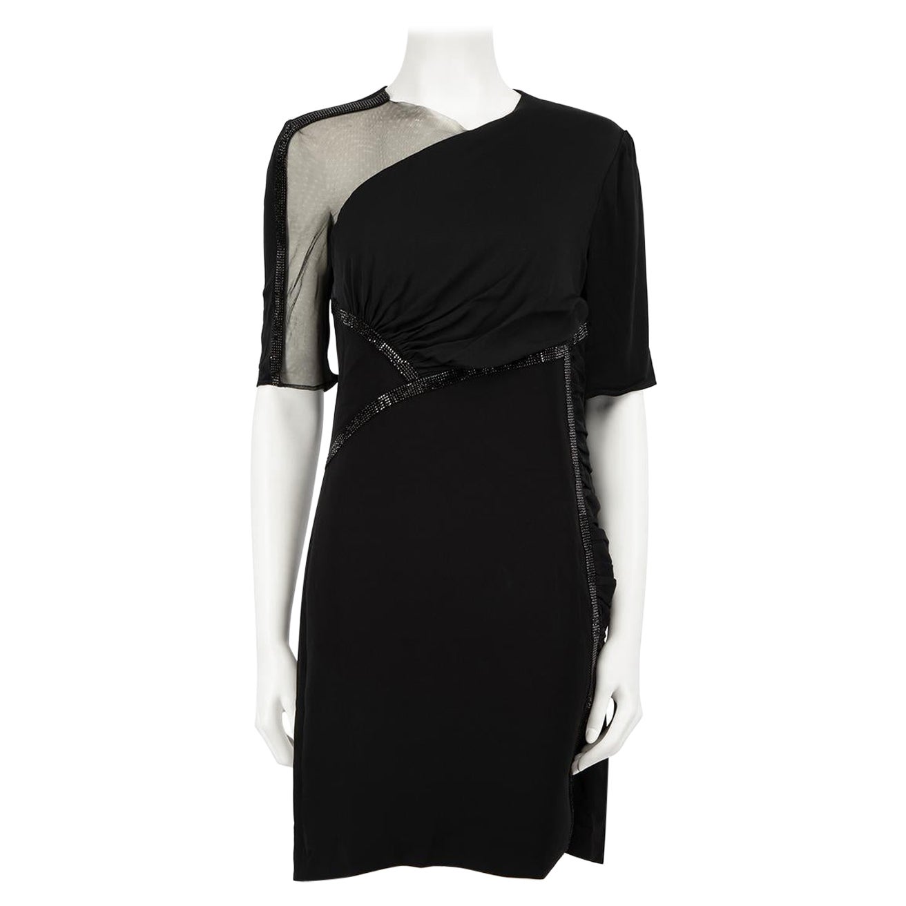 Versace Gianni Versace Vintage Black Silk Embellished Ruch Dress Size XL For Sale