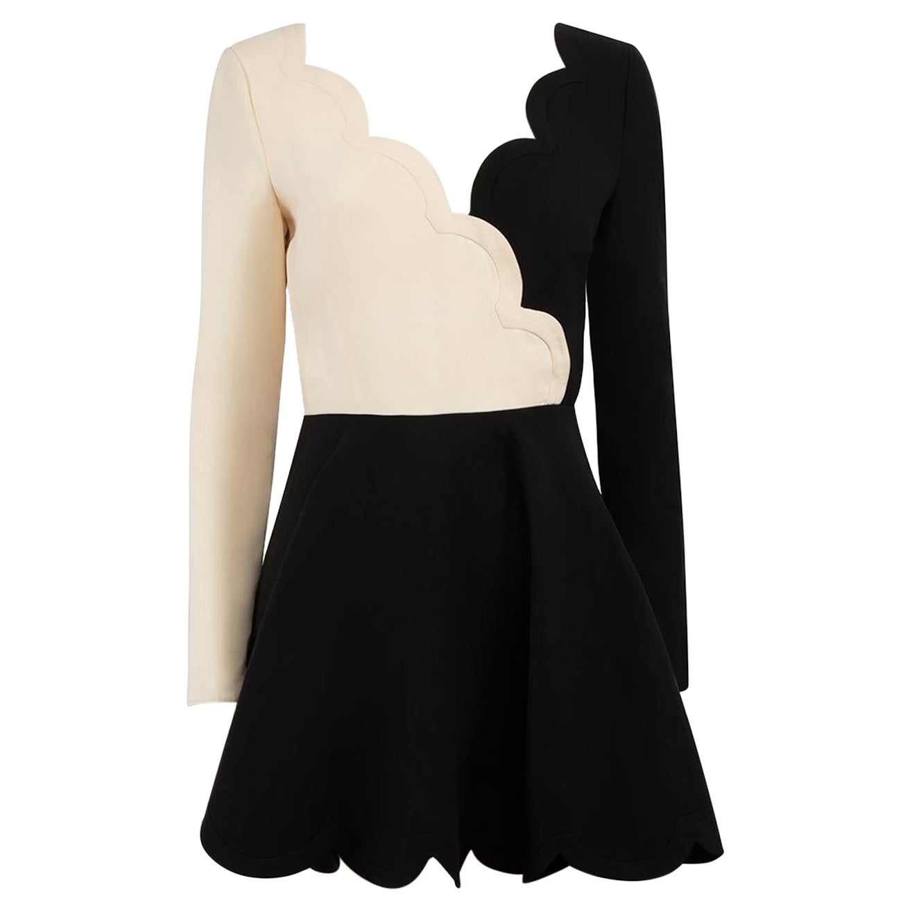 Valentino Black Wool Scallop Hem Mini Dress Size S