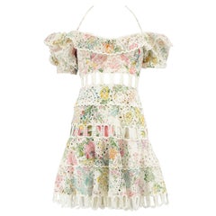 Used Zimmermann Floral Off Shoulder Lace Mini Dress Size M