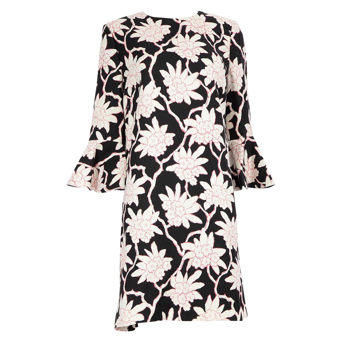Valentino Black Wool Floral Print Mini Dress Size XL For Sale