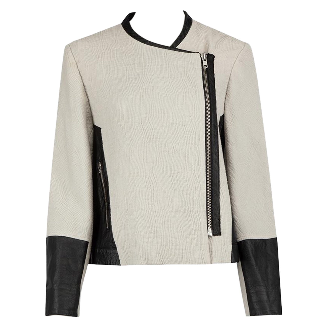 Helmut Lang Grey Wool Leather Panelling Jacket Size L For Sale