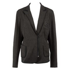 Escada Grauer Logo Patch Zip Blazer Jacke Größe L