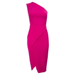 Used Victoria Beckham Pink Silk One Shoulder Midi Dress Size XS