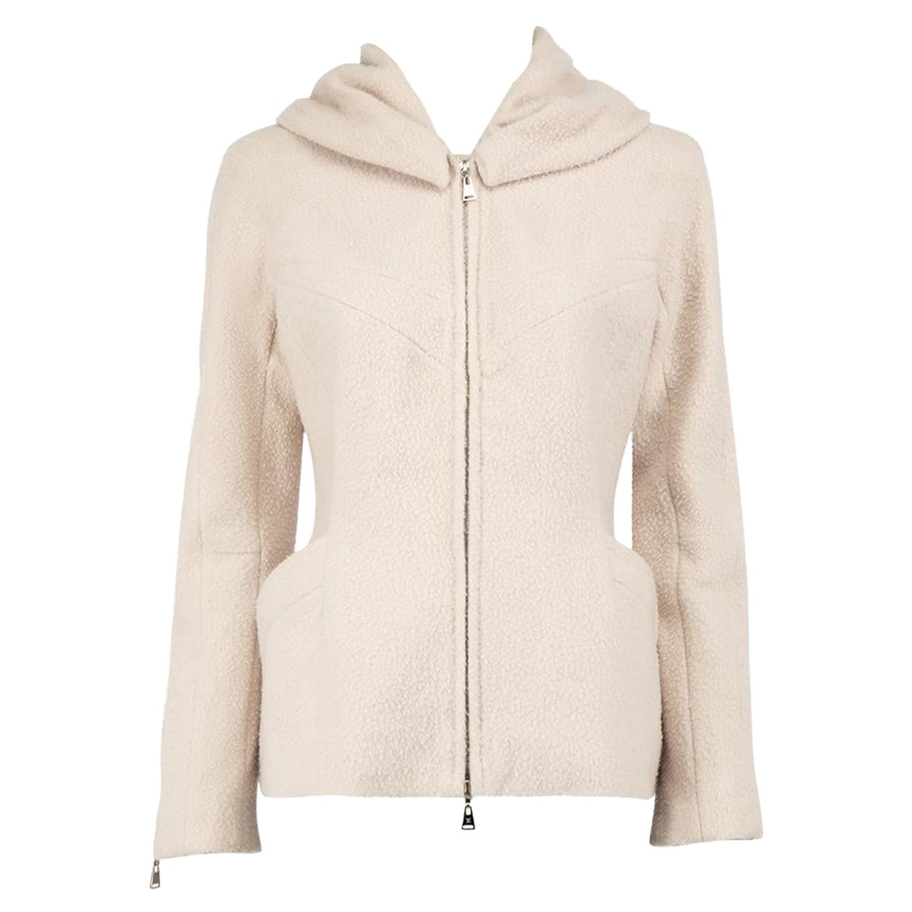 Louis Vuitton Beige Wool Textured Fleece Jacket Size XL For Sale