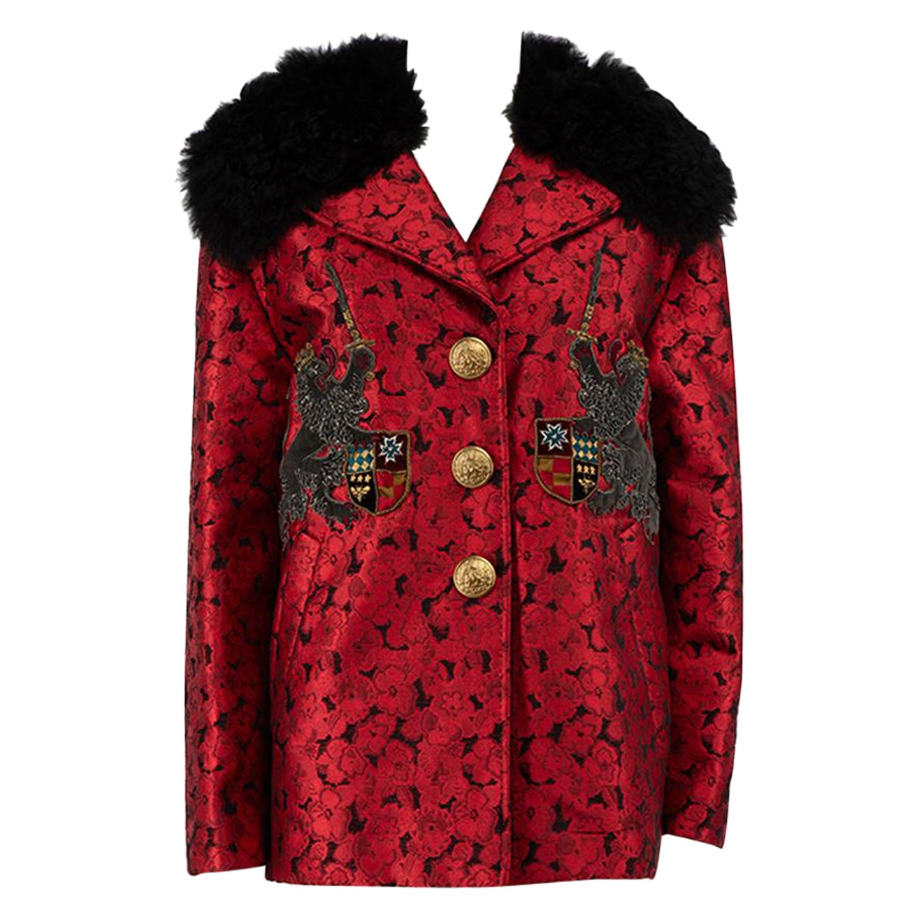 Dolce & Gabbana Rote geblümte Jacquard-Jacke Größe M im Angebot