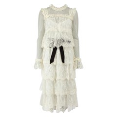 Zimmermann White Lace Ruffle Layered Midi Dress Size S