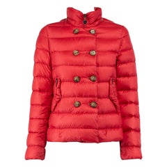 Used Moncler Red Double-Breasted Quilted Puffer Jacket Size S