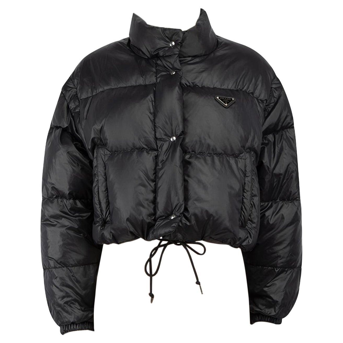 Prada Black Logo Detachable Sleeve Puffer Jacket Size M For Sale