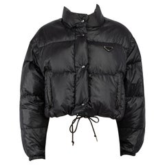 Used Prada Black Logo Detachable Sleeve Puffer Jacket Size M