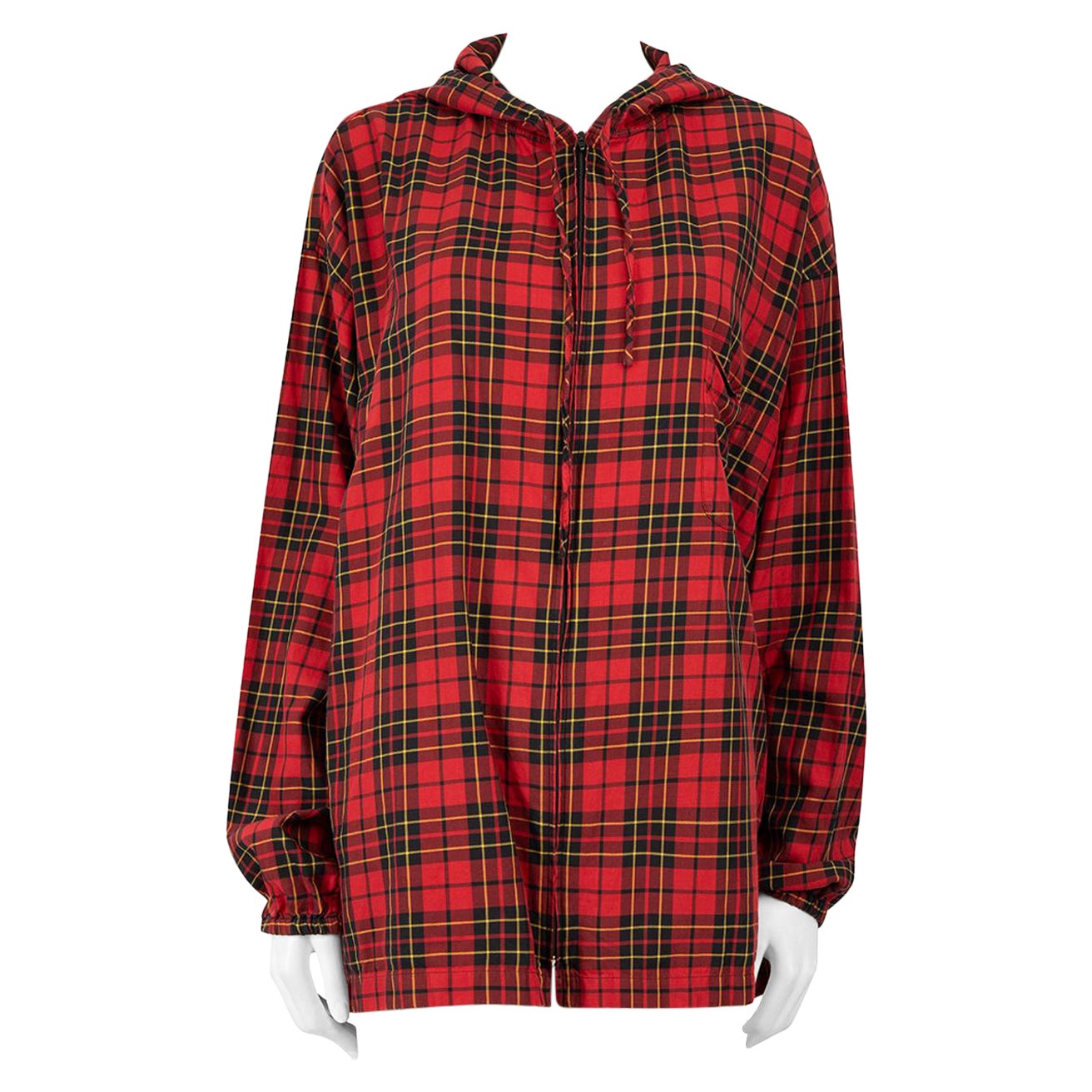 Balenciaga Red Tartan Flannel Hooded Zip Jacket Size M For Sale