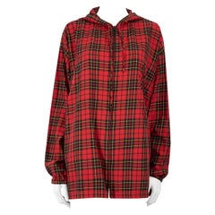 Balenciaga Red Tartan Flannel Hooded Zip Jacket Size M