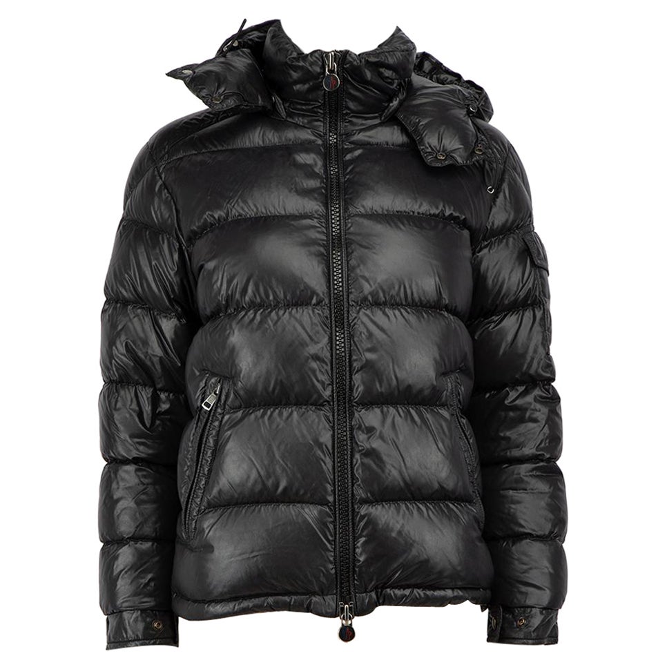 Moncler Black Hooded Quilt Puffer Down Jacket Size XS For Sale