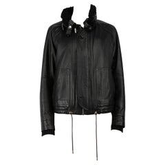 Saint Laurent Black Leather Shearling Bomber Jacket Size M